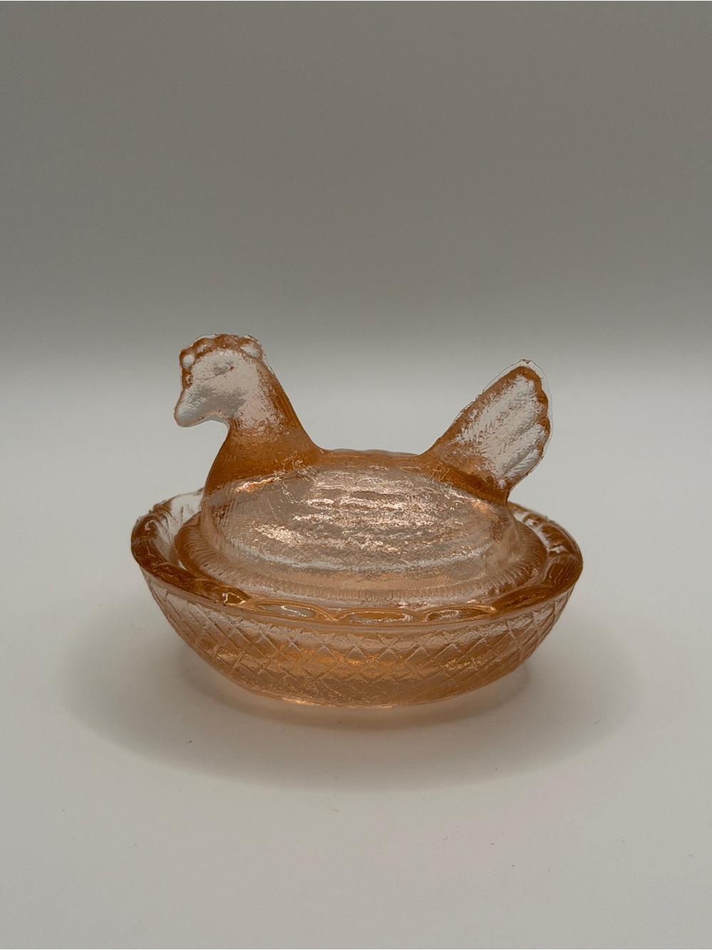 Vintage Miniature Pink Glass Hen on Nest Salt Cellar Trinket Dish 2.5" Chicken